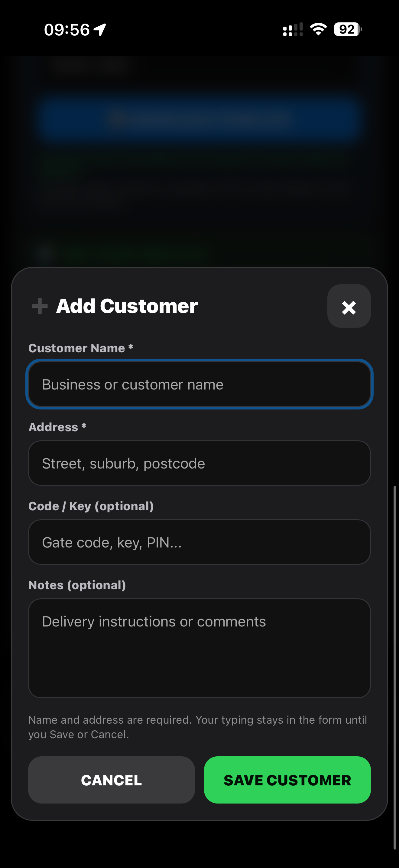 Quick customer entry